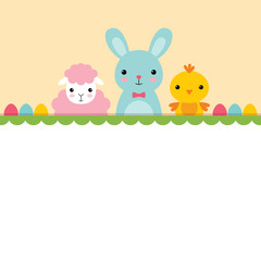 A chick, a bunny and a sheep, Easter card