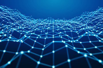 Obraz premium Floating white and blue dot network 3D rendering