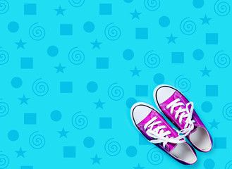 photo of purple gumshoes on the wonderful blue background in pop art style