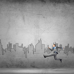 Businessman jumping high