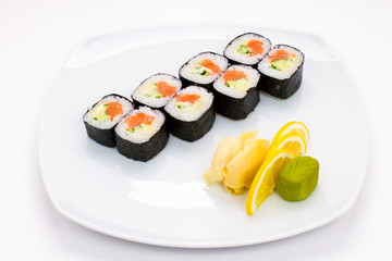 Sushi plate on white background