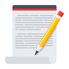 Blog icon with document and pencil, vector illustration in flat style