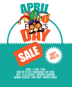 April Fools Day Sale Bunting And Burst Marketing Template With Copy Space. EPS 10 Vector. 