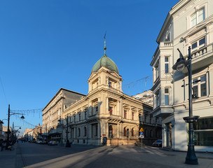 Fototapeta na wymiar Piotrkowska Street in Lodz, Poland day foto.