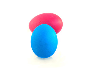 Two colorful easter eggs isolated on a white background