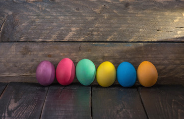 Colorful handmade easter eggs with light beam