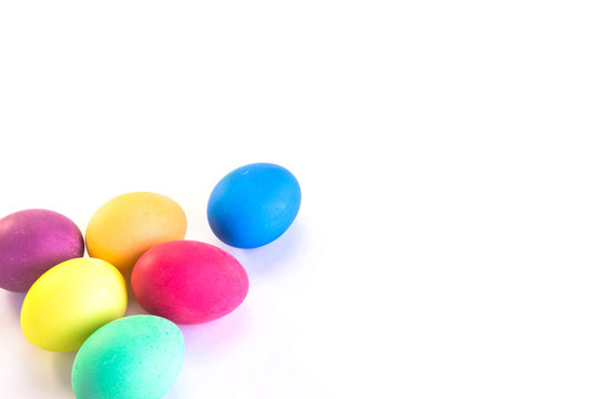 Group of colorful easter eggs on a white background