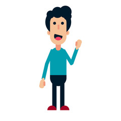 Vector flat illustration. Man waving his hand, greeting on white background