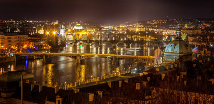 Prague, the river Vltava at night