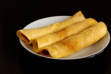 Homemade pancakes made from tapioca flour, eggs and coconut milk. Appropriate dessert for healthy diet.