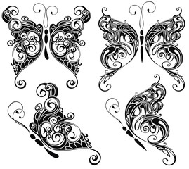 Set of butterflies silhouettes isolated on white background