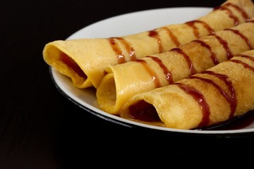 Homemade pancakes made from tapioca flour, eggs and coconut milk. Appropriate dessert for healthy diet.