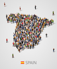 Large group of people in form of Spain map. Population of Spain or demographics template. Background for presentation.