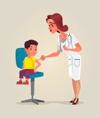 Doctor woman character doing vaccination. Vector flat cartoon illustration