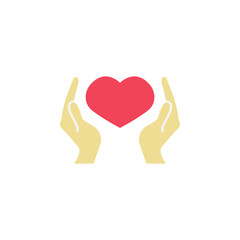 Human hands holding and protect red heart love and health symbol vector illustration