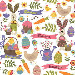 seamless pattern with Easter design elements- vector illustration, eps