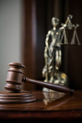 Closeup of gavel in court room