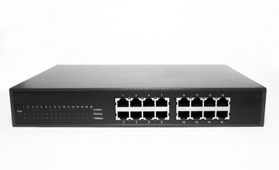 Network switch on white isolated background.