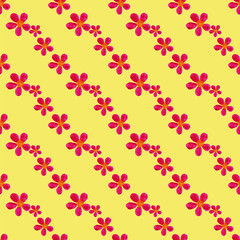 Ornament of red flowers on a yellow background.