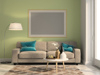 Interior modern design room 3D illustration