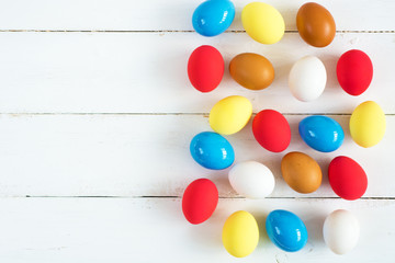 Easter eggs in colored buckets, selective focus image, Card Happy Easter