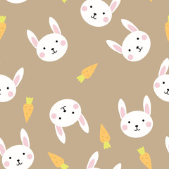 Seamless texture pattern bunnies and carrots on a color background, vector image