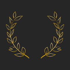 Gold award laurel wreath on dark background.