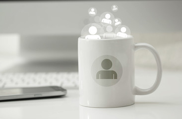 tazza, telefonino, scrivere, sms, clienti, pazienti