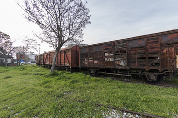 Fototapeta na wymiar Nostalgic trains parked at Haydarpasa station for visitors, Istanbul, Turkey. March`2017