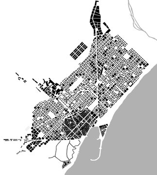vector historical map of the city center of Barcelona, Spain