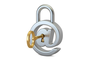 E-mail protection concept with padlock and key, 3D rendering
