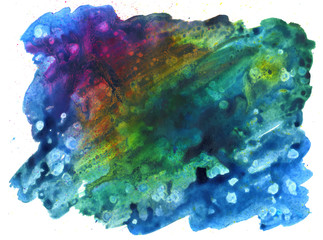 Colorful abstract watercolor texture stain with splashes and spatters. Modern creative watercolor background for trendy design.