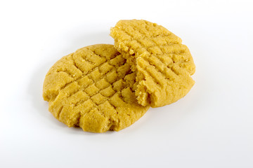 Homemade peanut butter cookies on white background