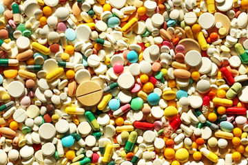 A lot of colorful medication and pills from above