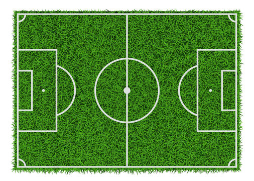 Top view of green grass soccer field, vector illustration.