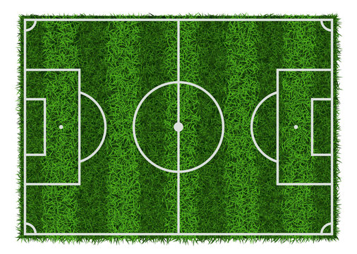 Top view of green grass striped soccer field, vector illustration.