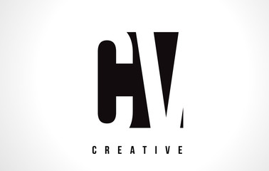 CV C V White Letter Logo Design with Black Square.
