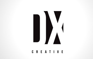 DX D X White Letter Logo Design with Black Square.