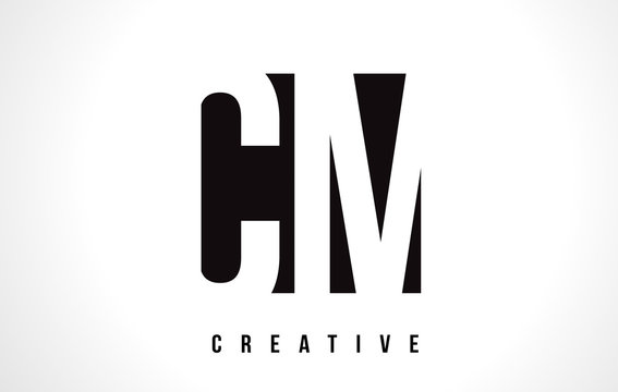 CM C M White Letter Logo Design with Black Square.