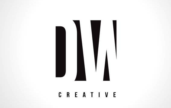 DW D W White Letter Logo Design with Black Square.