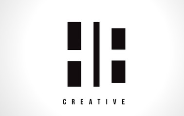HE H E White Letter Logo Design with Black Square.