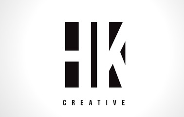 HK H K White Letter Logo Design with Black Square.