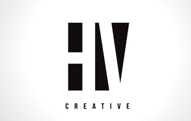 HV H V White Letter Logo Design with Black Square.
