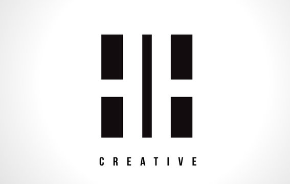 HH H H White Letter Logo Design with Black Square.