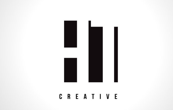 HT H T White Letter Logo Design with Black Square.