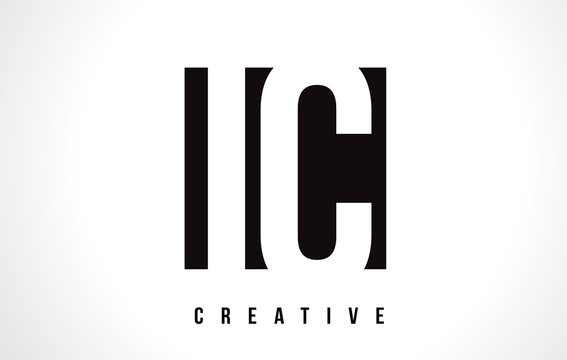 IC I C White Letter Logo Design with Black Square.