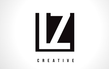 LZ L Z White Letter Logo Design with Black Square.