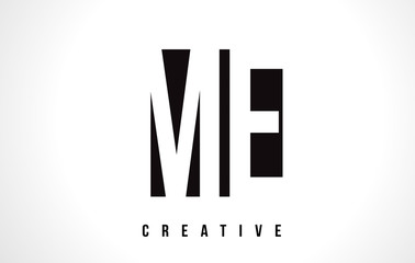 ME M E White Letter Logo Design with Black Square.