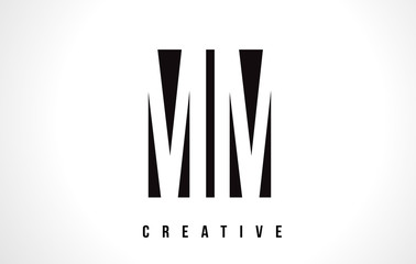 MM M M White Letter Logo Design with Black Square.