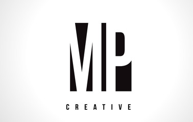 MP M P White Letter Logo Design with Black Square.